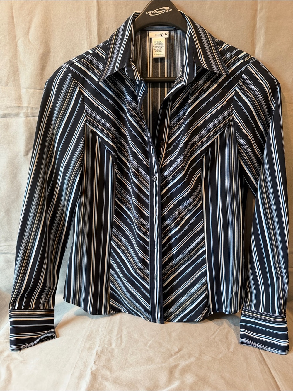 East 5th Black, White and Blue Striped Button-Down Shirt